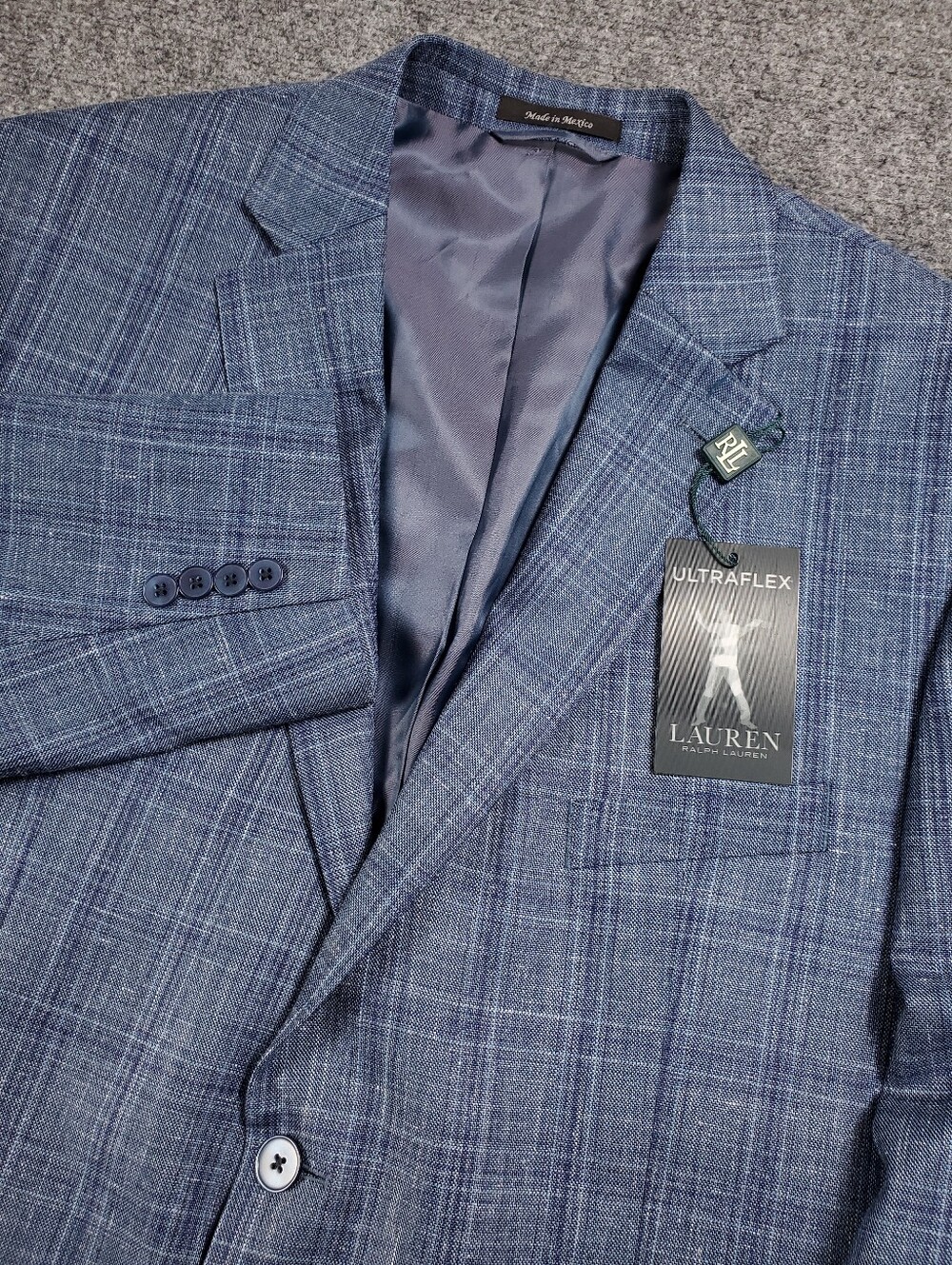 Lauren Ralph Lauren Ultraflex Wool Silk Linen Sport Coat 46S Blue Plaid NEW